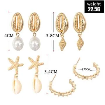 Seashell Conch Earrings Bohemi Shell Starfish Summer Beach Earrings Women Ocean Conch Earrings set (8pcs)
