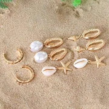 Seashell Conch Earrings Bohemi Shell Starfish Summer Beach Earrings Women Ocean Conch Earrings set (8pcs)