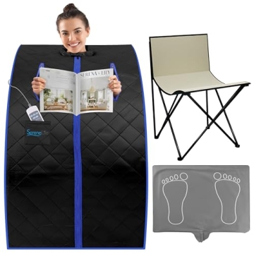 SereneLife Portable Sauna: Infrared Sauna Tent with Heated Foot Pad and Chair for Home Relaxation