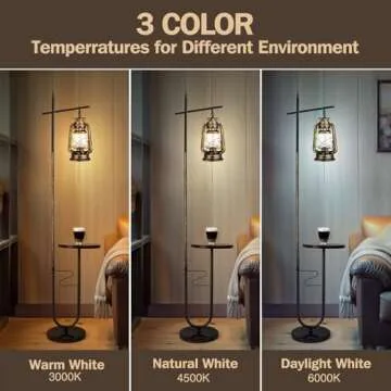 workluurop Vintage Floor Lamp with Table,Classical Lantern Standing Rustic Farmhouse Nightstand Hanging Arc Floor Lamp with Bronze Gold Finish,for Living Room,Bedroom,Reading Room(Bronze)