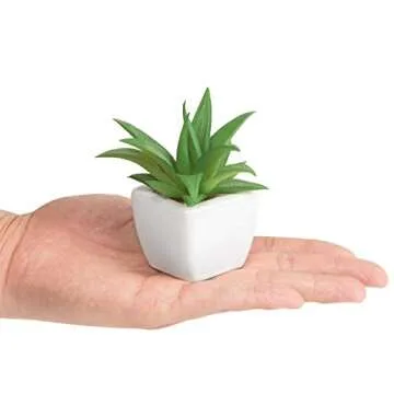 MyGift Assorted Artificial Succulent Plants, Indoor Fake Plant Living Room Decor in Modern White Cube Shaped Ceramic Pots, Set of 4