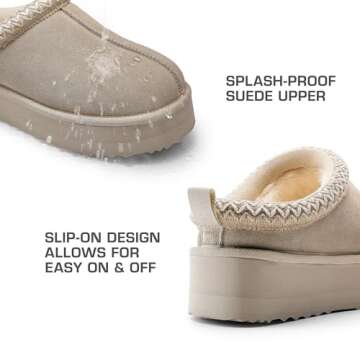 DREAM PAIRS Women's Slippers for Women Genuine Suede Platform Cozy FuzzyEasy Women's Platform Slip-on Slippers Winter Fluffy Warm Comfy Furry Shoes for Outdoor Indoor House,Size 9,Sand,SDSL2413W