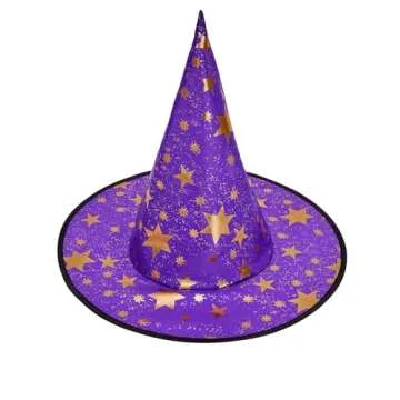 Century Star Witch Hat for Women Halloween Wizard Hat with Gold Star Party Hats for Adults Halloween...