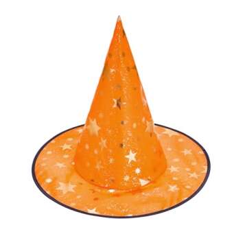 Century Star Witch Hat for Women Halloween Wizard Hat with Gold Star Party Hats for Adults Halloween Costume Accessories Orange & Purple One Size