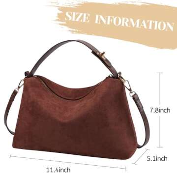 Stylish Brown Suede Handbag with Adjustable Strap