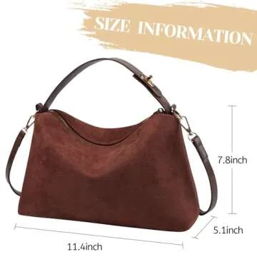 Stylish Brown Suede Handbag with Adjustable Strap