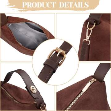 Stylish Brown Suede Handbag with Adjustable Strap