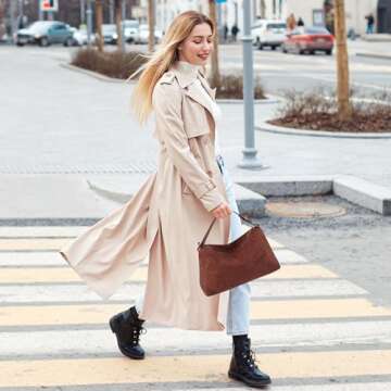 Stylish Brown Suede Handbag with Adjustable Strap