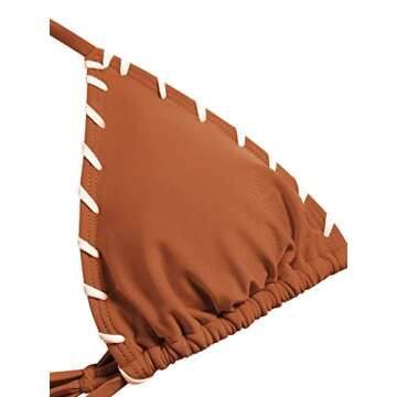 ZAFUL Women Bikini Set Two Piece Twisted Trim Tie Back Halter Cheeky Swimsuit Bathing Suit Brown