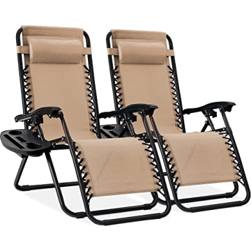 Best Choice Products Set of 2 Adjustable Steel Mesh Zero Gravity Lounge Chair Recliners w/Pillows an...