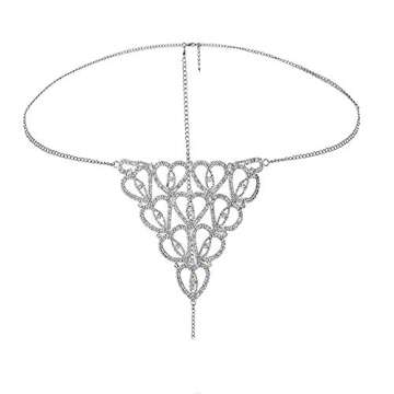 Nieeweiy (Silver) Body Chain Jewelry Women Sexy Bikini Rhinestone Underwear Waist Belly Chain Blingbling Crystal Thong Night Jewelry for Women (LOVE)