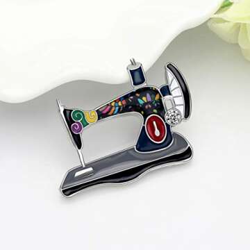 NEWEI Enamel Alloy Rhinestone Sewing Machine Brooches Pin Jewelry For Women Girls Novelty Gift Charms