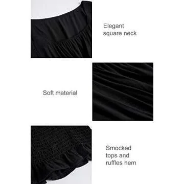 CNJFJ Women's Sexy Frill Smock Crop Top Retro Square Neck Long Sleeve Shirred Blouse Tops Black