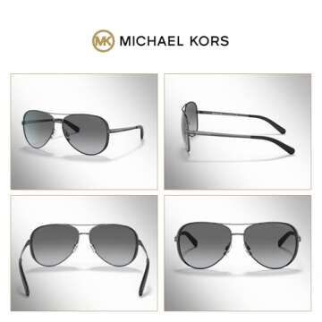 Michael Kors MK5004 CHELSEA Aviator 101311 59M Sunglasses For Women + BUNDLE with Designer iWear Eyewear Kit (Gunmetal/Black/Grey Gradient)