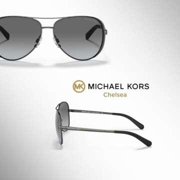 Michael Kors MK5004 CHELSEA Aviator 101311 59M Sunglasses For Women + BUNDLE with Designer iWear Eyewear Kit (Gunmetal/Black/Grey Gradient)