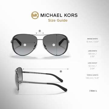 Michael Kors MK5004 CHELSEA Aviator 101311 59M Sunglasses For Women + BUNDLE with Designer iWear Eyewear Kit (Gunmetal/Black/Grey Gradient)