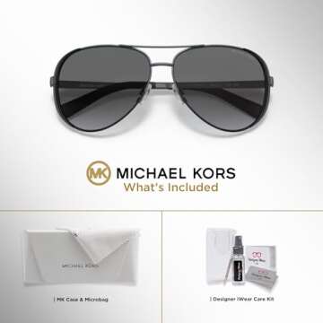 Michael Kors MK5004 CHELSEA Aviator 101311 59M Sunglasses For Women + BUNDLE with Designer iWear Eyewear Kit (Gunmetal/Black/Grey Gradient)