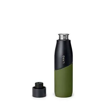 LARQ Bottle Movement PureVis 24 oz- Lightweight Self-Cleaning and Non-Insulated Stainless Steel Water Bottle with UV Water Purifier | Reusable & Travel Friendly, Black/Pine