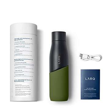 LARQ Bottle Movement PureVis 24 oz- Lightweight Self-Cleaning and Non-Insulated Stainless Steel Water Bottle with UV Water Purifier | Reusable & Travel Friendly, Black/Pine