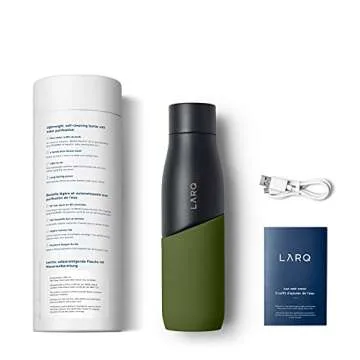 LARQ Bottle Movement PureVis 24 oz- Lightweight Self-Cleaning and Non-Insulated Stainless Steel Water Bottle with UV Water Purifier | Reusable & Travel Friendly, Black/Pine