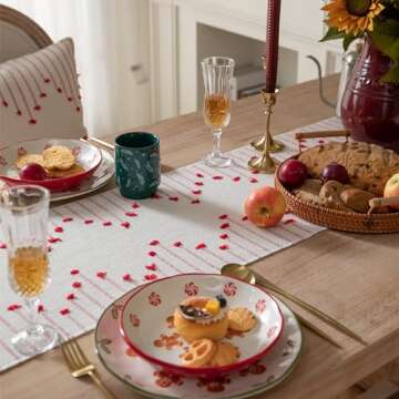 Valentines Day Table Runner Christmas Red Table Runner 13 x 72 Inch Long Natural Cotton Woven Runner with Tassels for Home Dining Christmas Decorations, for Modern Farmhouse Holiday Boho Table Runner