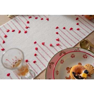 Valentines Day Table Runner Christmas Red Table Runner 13 x 72 Inch Long Natural Cotton Woven Runner with Tassels for Home Dining Christmas Decorations, for Modern Farmhouse Holiday Boho Table Runner