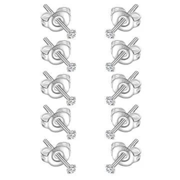925 Sterling Silver Tiny 2mm Stud Earrings for Women: 5 Pairs Cartilage Helix Hypoallergenic Stud Earrings Clear Round CZ Stud Earrings Set for Women Multiple Piercing