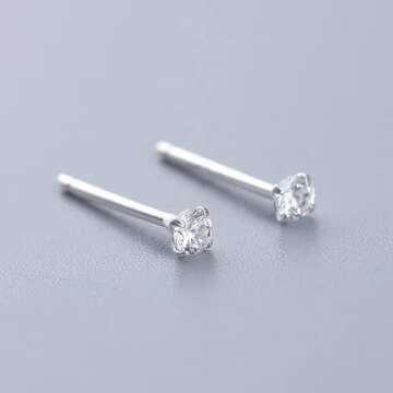 925 Sterling Silver Tiny 2mm Stud Earrings for Women: 5 Pairs Cartilage Helix Hypoallergenic Stud Earrings Clear Round CZ Stud Earrings Set for Women Multiple Piercing
