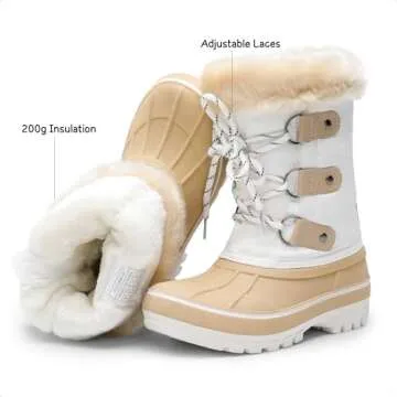 DREAM PAIRS Boys & Girls Faux Fur-Lined Ankle Winter Snow Boots,Size 1 Little Kid,Beige/White,FOREST...