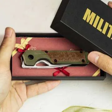 Kizer Mini Militaw Pocket Knife for EDC, 2.82'' D2 Blade Folding Knife, Brown & Green G10 Handle Small EDC Knife with Pocket Clip, Camping Hunting Knife for Men Women Gift V3634SM2