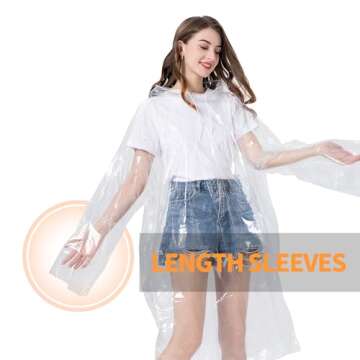 Rain Ponchos for Adults Disposable Emergency Poncho with Drawstring Hood for Men Women Clear - 5 Pack