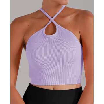 Sunzel Free to Be Tank, Ribbed Crop Tops for Women Summer Tank Tops Cute No pad Racerback Camisole Cropped Workout Gym Yoga Lilac Fragilesprout Gumpink(3pcs) M