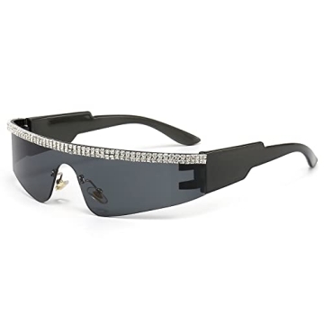 YAMEIZE Y2K Diamond Wrap Around Sunglasses - Rhinestone Bling Fashionable Shades