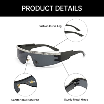 Stylish YAMEIZE Y2K Diamond Wrap Around Sunglasses for Everyone