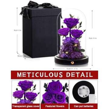 Agrul Valentines Day Flowers Roses Gifts for Her Preserved Roses in Glass Dome Forever Real Roses for Wife Girlfriend,Gifts Women Mom Best Friend Grandma,Purple Roses Gifts for Her.