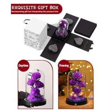 Agrul Valentines Day Flowers Roses Gifts for Her Preserved Roses in Glass Dome Forever Real Roses for Wife Girlfriend,Gifts Women Mom Best Friend Grandma,Purple Roses Gifts for Her.