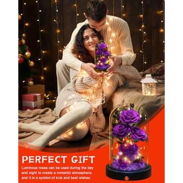 Agrul Valentines Day Flowers Roses Gifts for Her Preserved Roses in Glass Dome Forever Real Roses for Wife Girlfriend,Gifts Women Mom Best Friend Grandma,Purple Roses Gifts for Her.