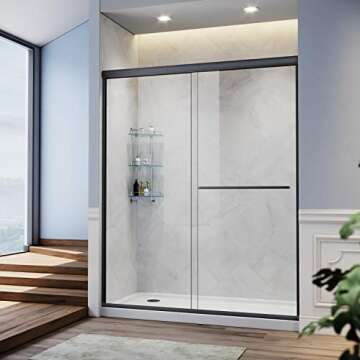 SUNNY SHOWER Sliding Shower Door 48" x 72" Shower Door 1/4" Clear Glass Semi-Frameless Shower Enclos...