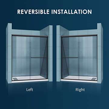 SUNNY SHOWER Sliding Shower Door 48" x 72" Shower Door 1/4" Clear Glass Semi-Frameless Shower Enclosure Stainless Steel Hardware Black Finish Bypass Glass Door