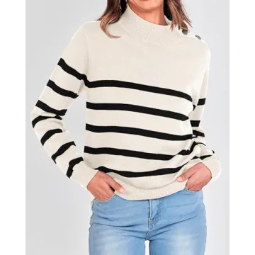 KIRUNDO Women's Striped Turtleneck Sweater Fall Winter 2024