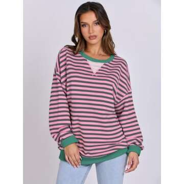ANRABESS Women Striped Oversized Sweatshirt Long Sleeve Crewneck Shirts 2025 Fall Fashion Pullover S...