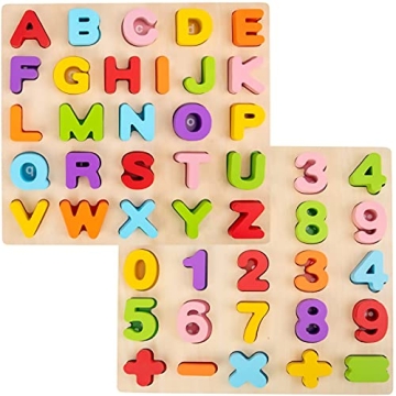 WOOD CITY ABC Letter & Number Puzzles for Toddlers 1-3 Years - Educational Fun! 2 Pack