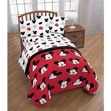 Jay Franco Disney Mickey Mouse Cute Faces Full Sheet Set - Super Soft and Cozy Kid’s Bedding - Fade Resistant Polyester Microfiber Sheets (Official Disney Product)