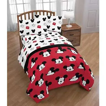 Jay Franco Disney Mickey Mouse Cute Faces Full Sheet Set - Super Soft and Cozy Kid’s Bedding - Fade Resistant Polyester Microfiber Sheets (Official Disney Product)
