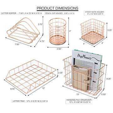 Sorbus Desk Organizer Set, Rose Gold 5-Piece Desk Accessories Set Includes Pencil Cup Holder, Letter...