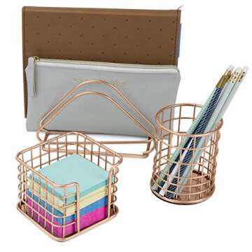 Sorbus Desk Organizer Set, Rose Gold 5-Piece Desk Accessories Set Includes Pencil Cup Holder, Letter Sorter, Letter Tray, Hanging File Organizer, and Sticky Note holder for Home or Office (Copper)