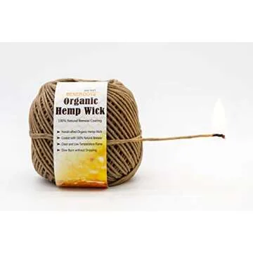 Beneroots 200ft 100% Organic Hemp Wick with Natural Beeswax Coating, 1mm Size, Slow Burn, No Dripping, Free of Obnoxious Fume
