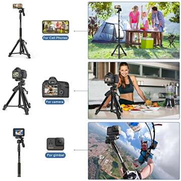 Camera Tripod 69 Inch, Patented 3-Way Swivel Portable Phone Tripod Professional Aluminum Alloy Trave...