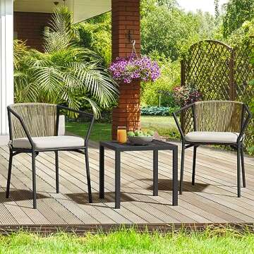 YITAHOME Wicker 3-Piece Outdoor Bistro Set, All-Weather Patio Conversation Set with Stackable Chairs...