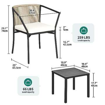 YITAHOME Wicker 3-Piece Outdoor Bistro Set, All-Weather Patio Conversation Set with Stackable Chairs & Table, Outdoor Sectional Furniture Set for Balcony, Backyard, Pool, Porch, Deck - Beige